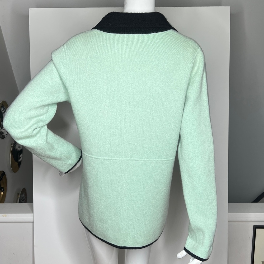 Belford Sz L 100% Cashmere Front Button Cardigan Sweater Jacket Black Teal - Picture 2 of 7